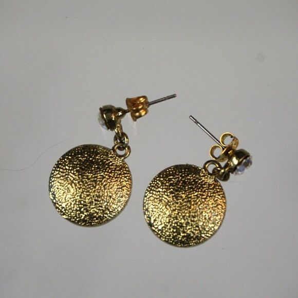 Round Disc Shape Bling Rhinestone Circle Drop Earrings Gold Silver Color - Picture 4 of 5